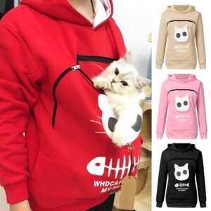 Fluffsy Cat And Dog Pouch Hoodie red