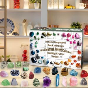 Ore Christmas Advent Calendar | Healing Crystal Art Calendar Mineral Christmas Countdown Calendar Stone Education Toys for Kids Adults Party Gifts