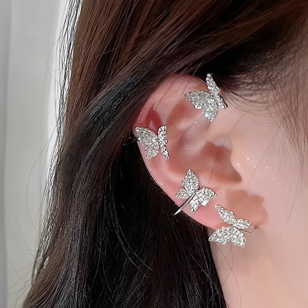 Butterfly Ear Cuffs, Four Butterflies Ear Cuff, Butterfly Ear Wrap