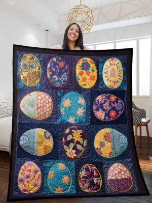 Colorful Easter Egg Patchwork Quilted Blanket – Vibrant Holiday Charm – CEEPQVHC8532