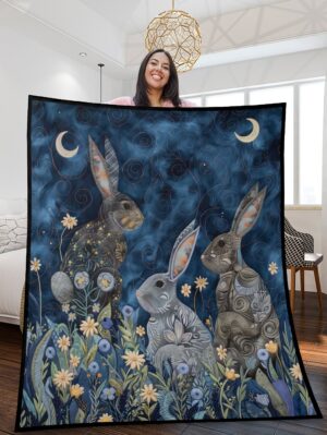 Moonlit Easter Haunt Quilted Blanket – Gothic Spring Patchwork – MEHQBGS9281