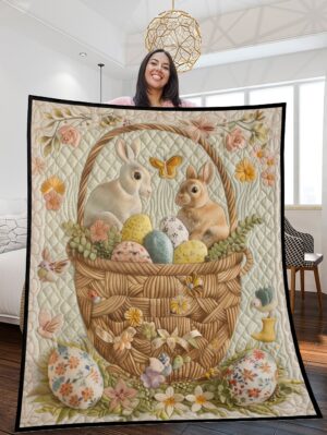 Vintage Easter Patchwork Quilted Blanket – Rustic Spring Charm – VEPQBRS4821