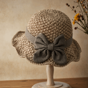Elegant French Style Sun Hat for Women - French Bucket Cap with Linen Weave and Ruffle Brim