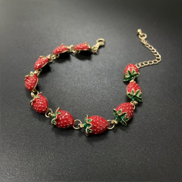 Elegant Strawberry Enamel Bracelet – 14K Golden Plated, Versatile, Pastoral Style for Women, Daily & Vacation Wear