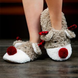 Christmas Reindeer Slippers – Soft Plush Lined, Casual Slip-On, Comfortable Indoor Shoes, Warm and Cozy Feet