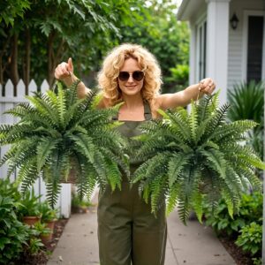 2 Pack Artificial Boston Ferns – Lifelike Plastic Greenery for Indoor & Outdoor Decor, Perfect for Weddings and Decorative Plants