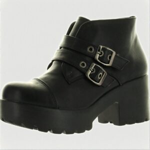 Elegant Black Women Ankle Boots Chic Round Toe Buckle Strap Side Zip Platform Chunky Booties Cute, Fancy, Classy, Aesthetic, Stylish, Fashionable, Cool, Trendy women Boots For Winter